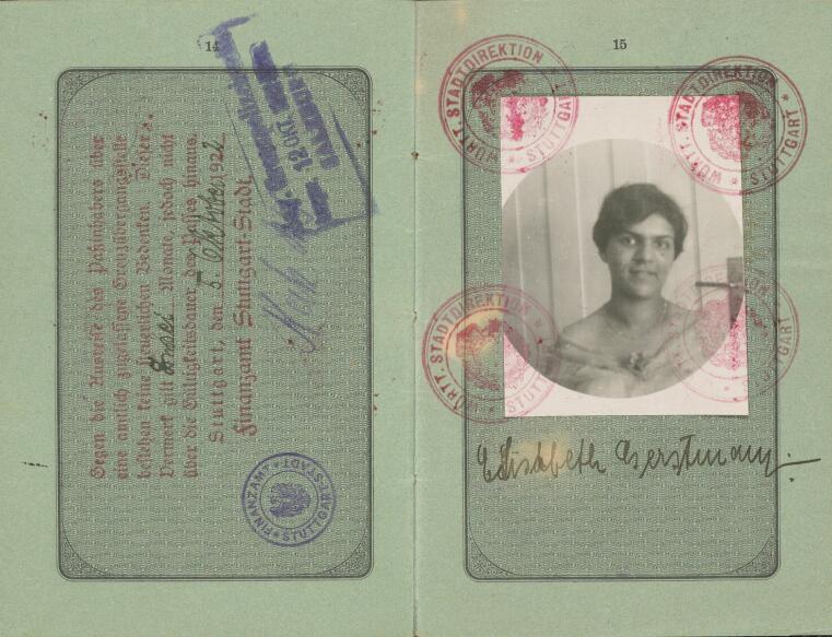 Ausschnitt aus dem Reisepass von Elisabeth Gerstmann (Mädchenname), verheiratete Einstein, ausgestellt am 30. September 1922.