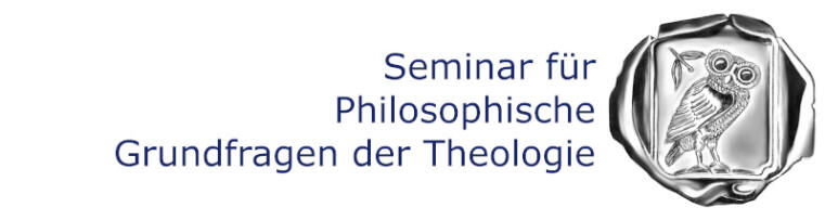 Bild einer Eule des philosophischen Seminars. Blaue Schrift: Seminar für Philosophische Grundfragen der Theologie