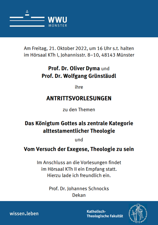 Einladungsplakat zu den Antrittsvorlesungen von Oliver Dyma und Wolfgang Gründstäudl