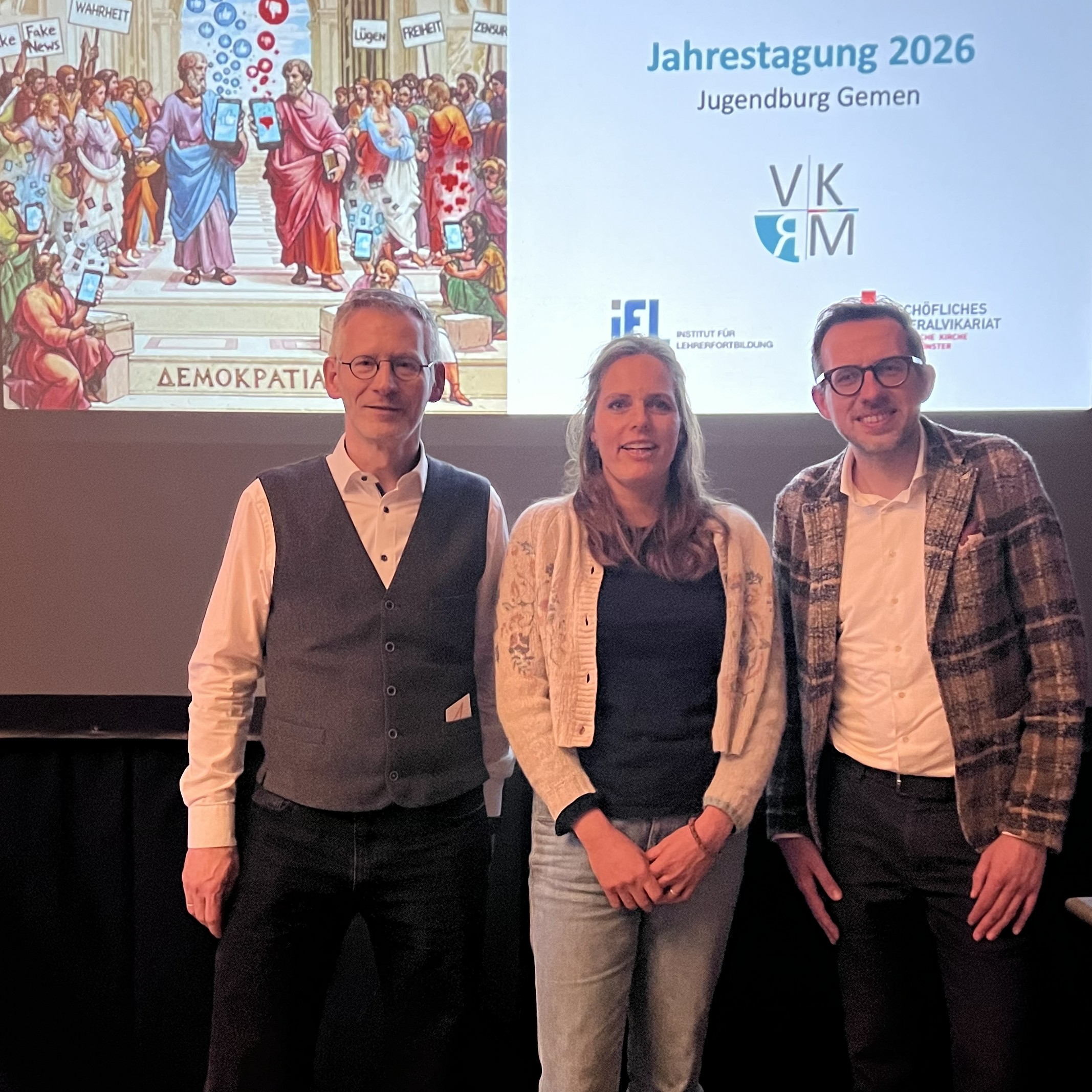 Guido Hunze, Johanna Dransmann und Ludger Hiepel auf der Tagung