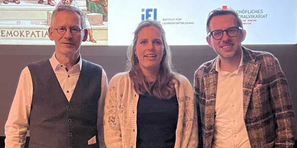 Guido Hunze, Johanna Dransmann und Ludger Hiepel auf der Tagung