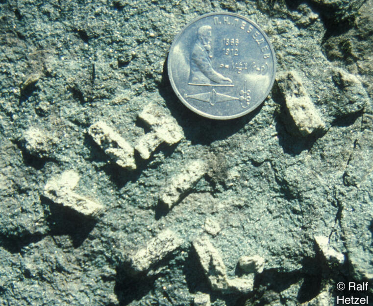 Lawsonite pseudomorphs, Maksyutov Complex, Southern Urals, Russia