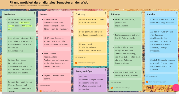 Padlet-Sammlung der Tipps für das digitale Semester an der WWU