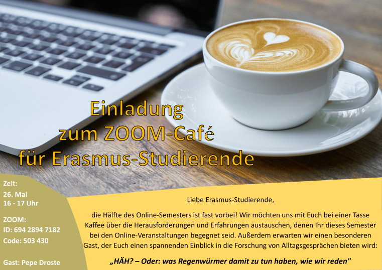 Info-Plakat zum ZOOM-Café für Erasmus-Studierende