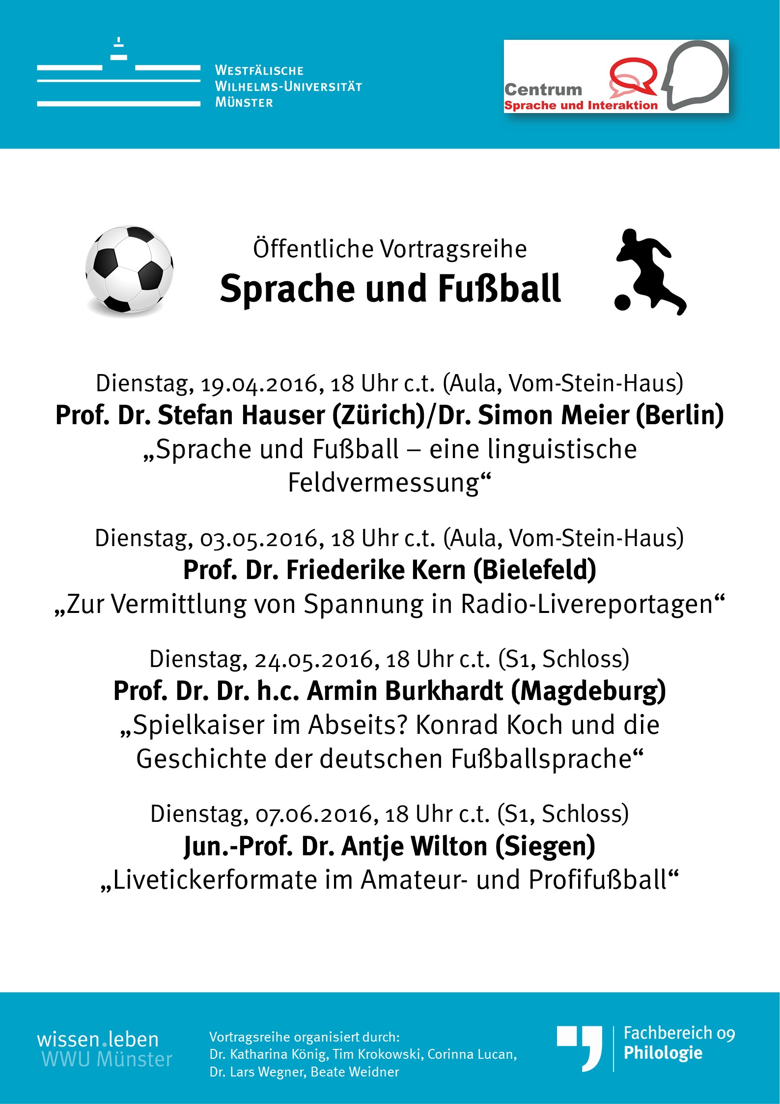 Plakat zur Vortragsreihe "Sprache und Fußball"