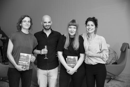 Foto von Hannah Zipfel, Mario Puschmann, Anna Seidel und Norma Werbeck bei der Release-Party