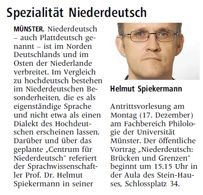 Zeitungsartikel "Spezialität Niederdeutsch"