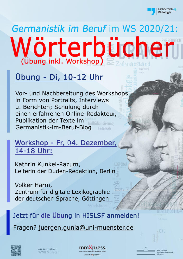 Plakat zu den Lehrangeboten von Germanistik im Beruf