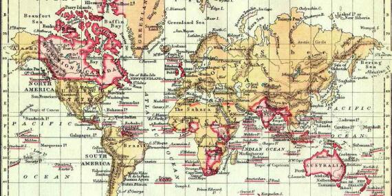 The World in 1897. "The British Possessions are coloured Red", ca. 1897