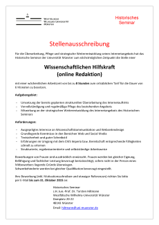 Stellenausschreibung WHK für die Redaktion der Internetseite des Historischen Seminars