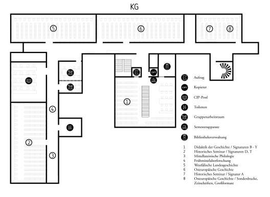 Overview map, librararies in the Fürstenberghaus, basement