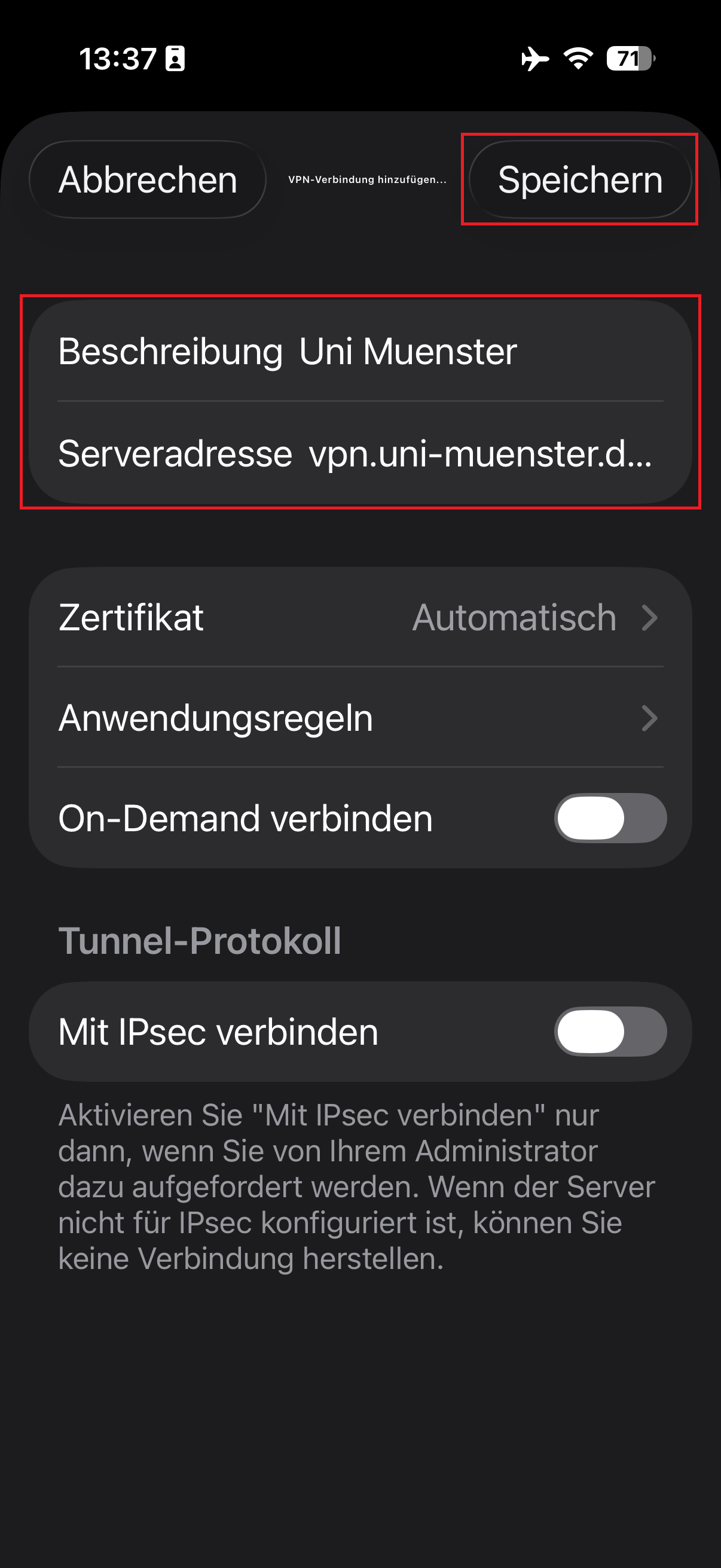 5. Eingabe der Serveradresse
