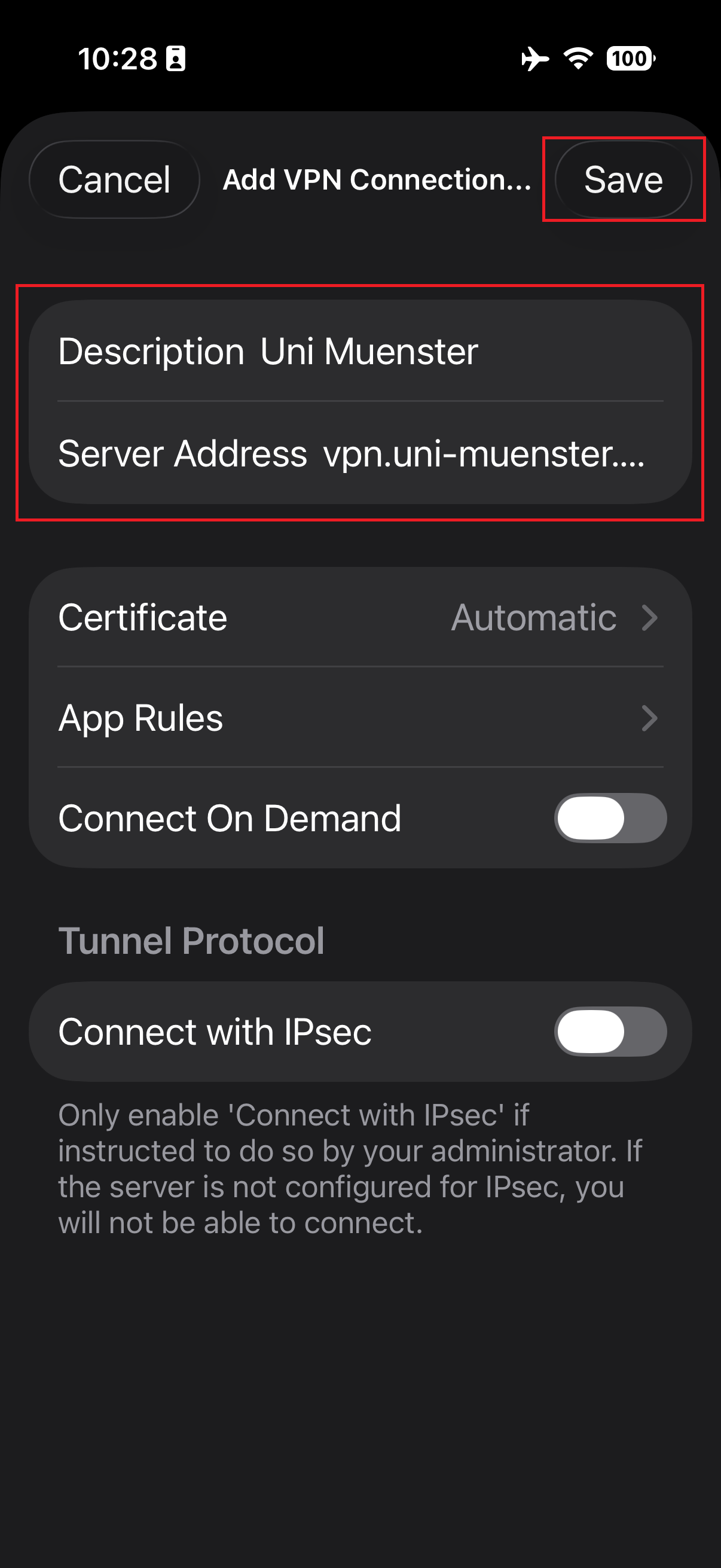5. Input of server address