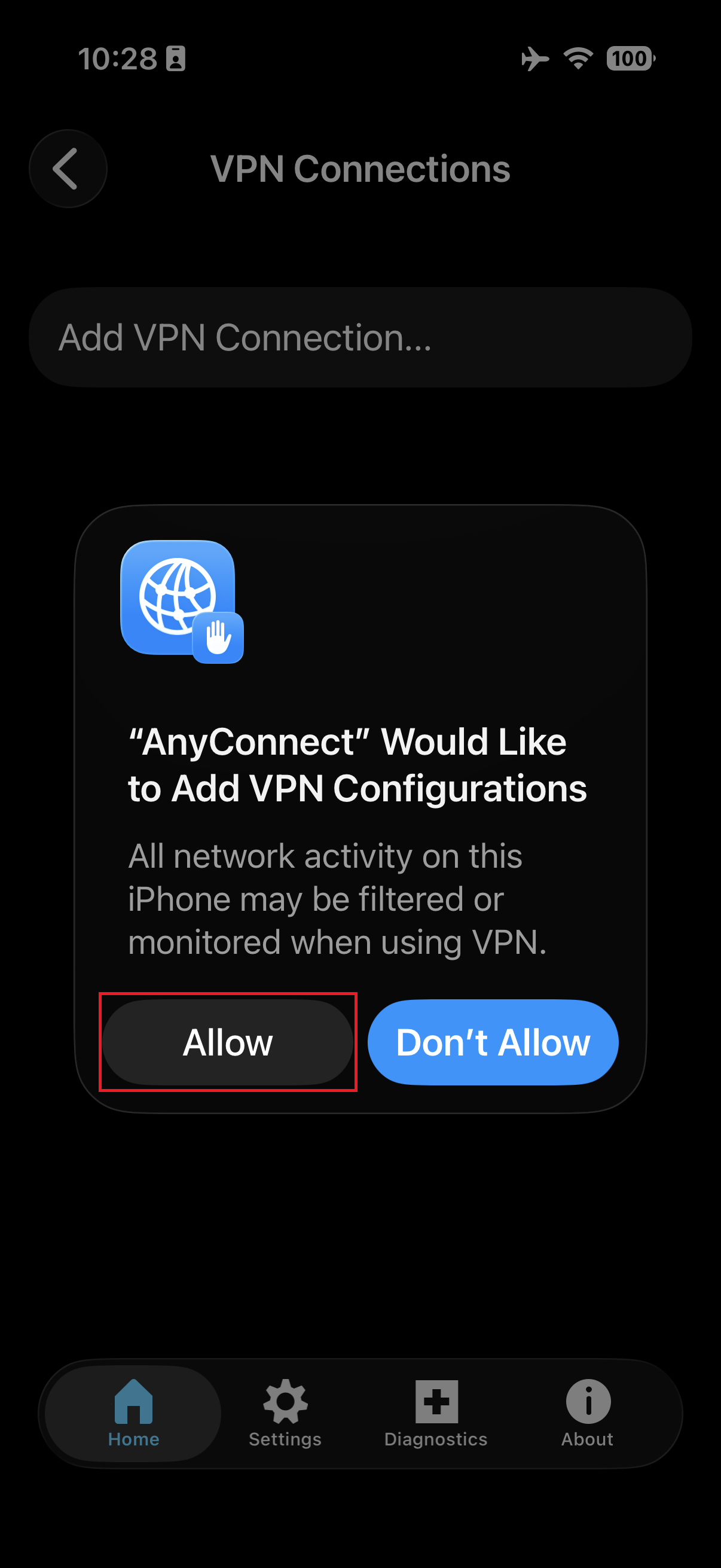 6. Allow the VPN connection