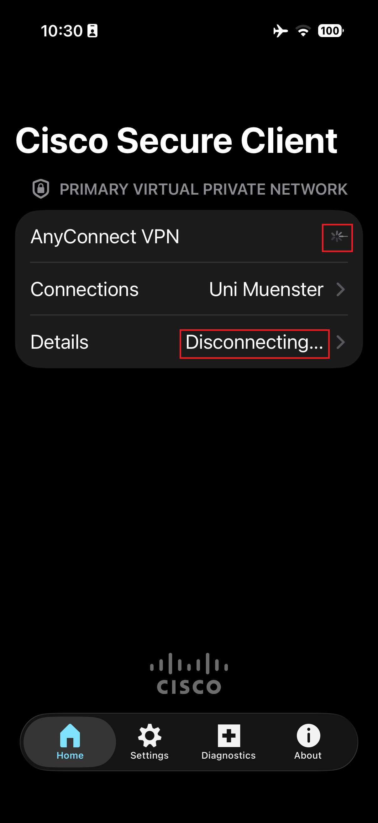 4. Close the VPN connection