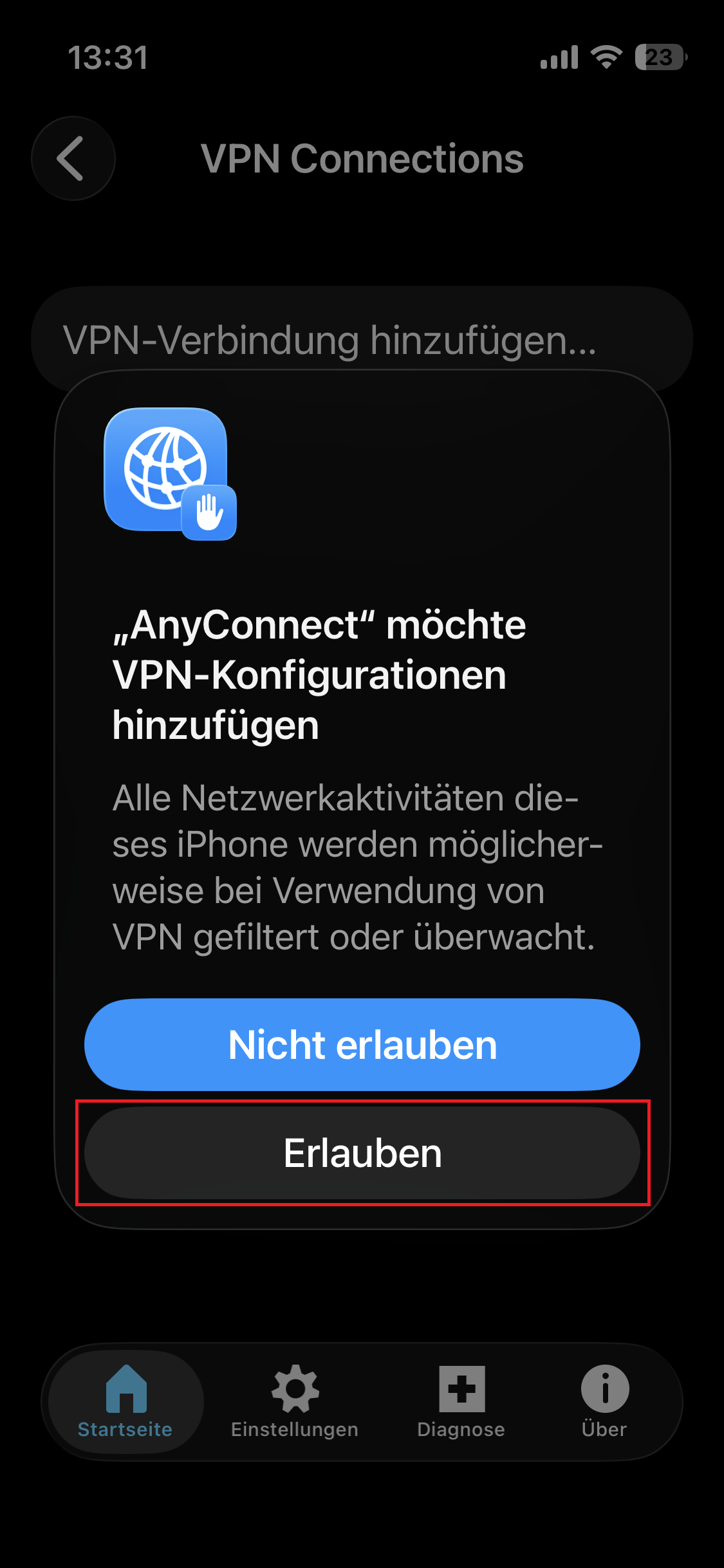 6. Erlauben der VPN-Verbindung