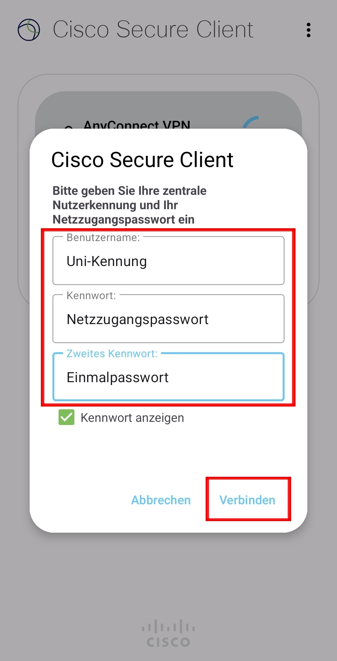 2. Eingabe der Nutzerdaten