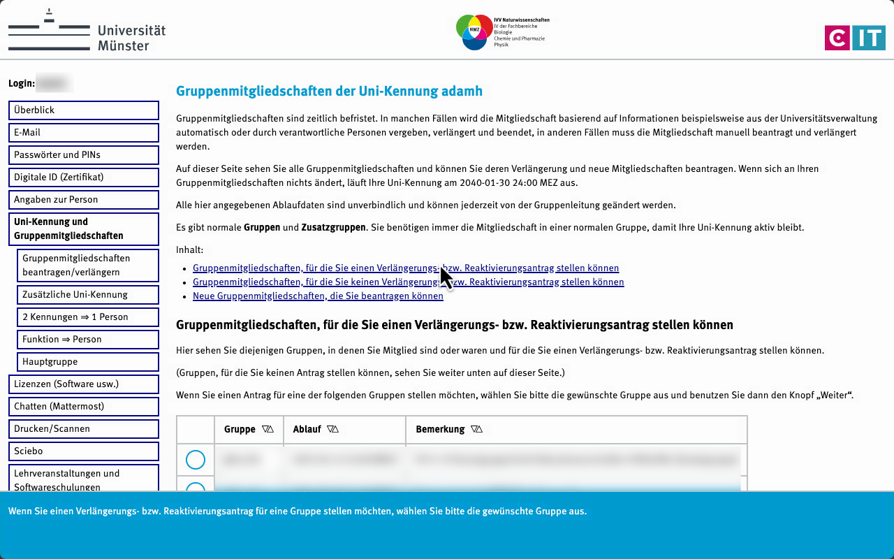 IT-Portal: Gruppenmitgliedschaften der Uni-Kennung