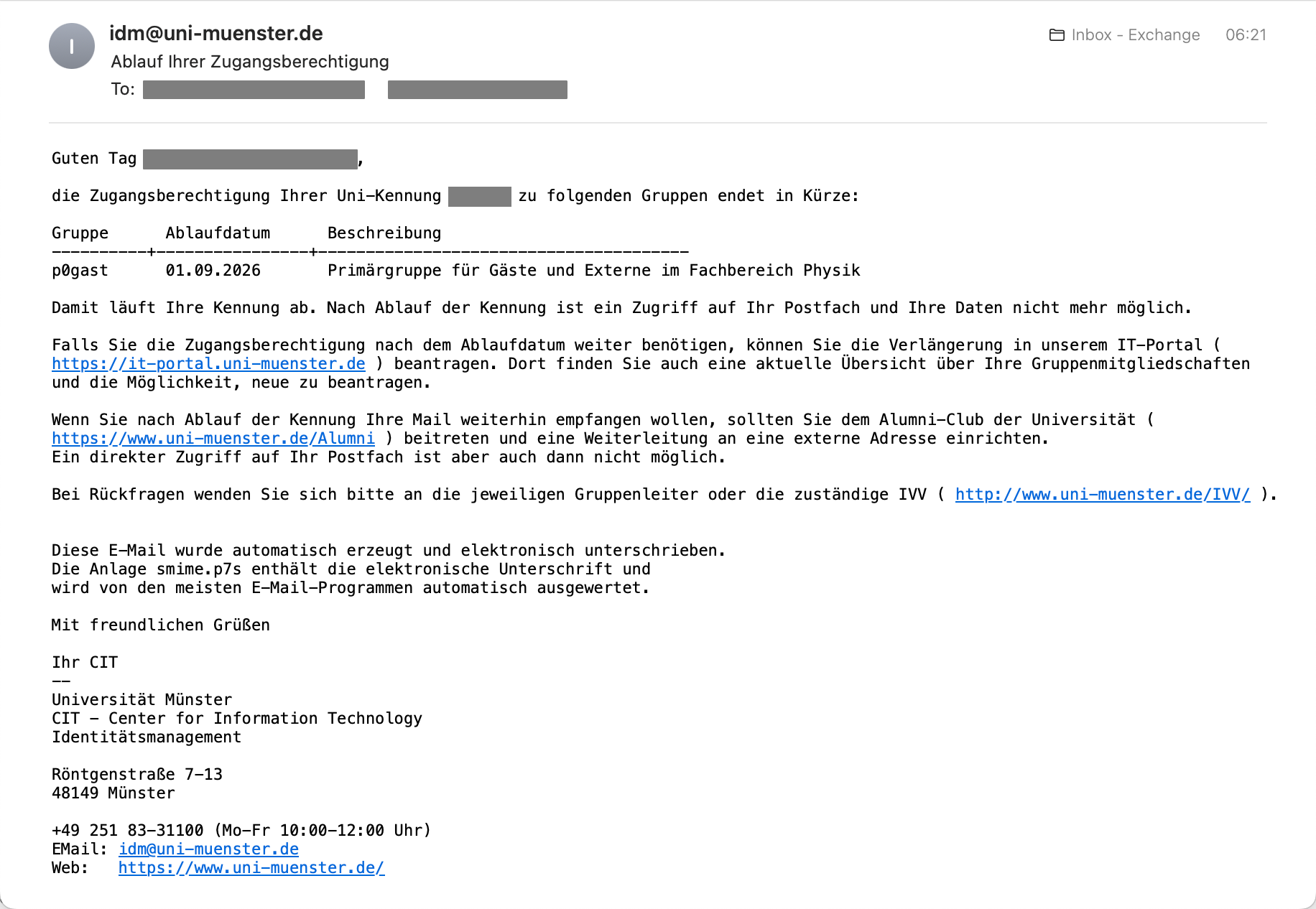 Email-Benachrichtigung zum Ablauf der Gastkennung