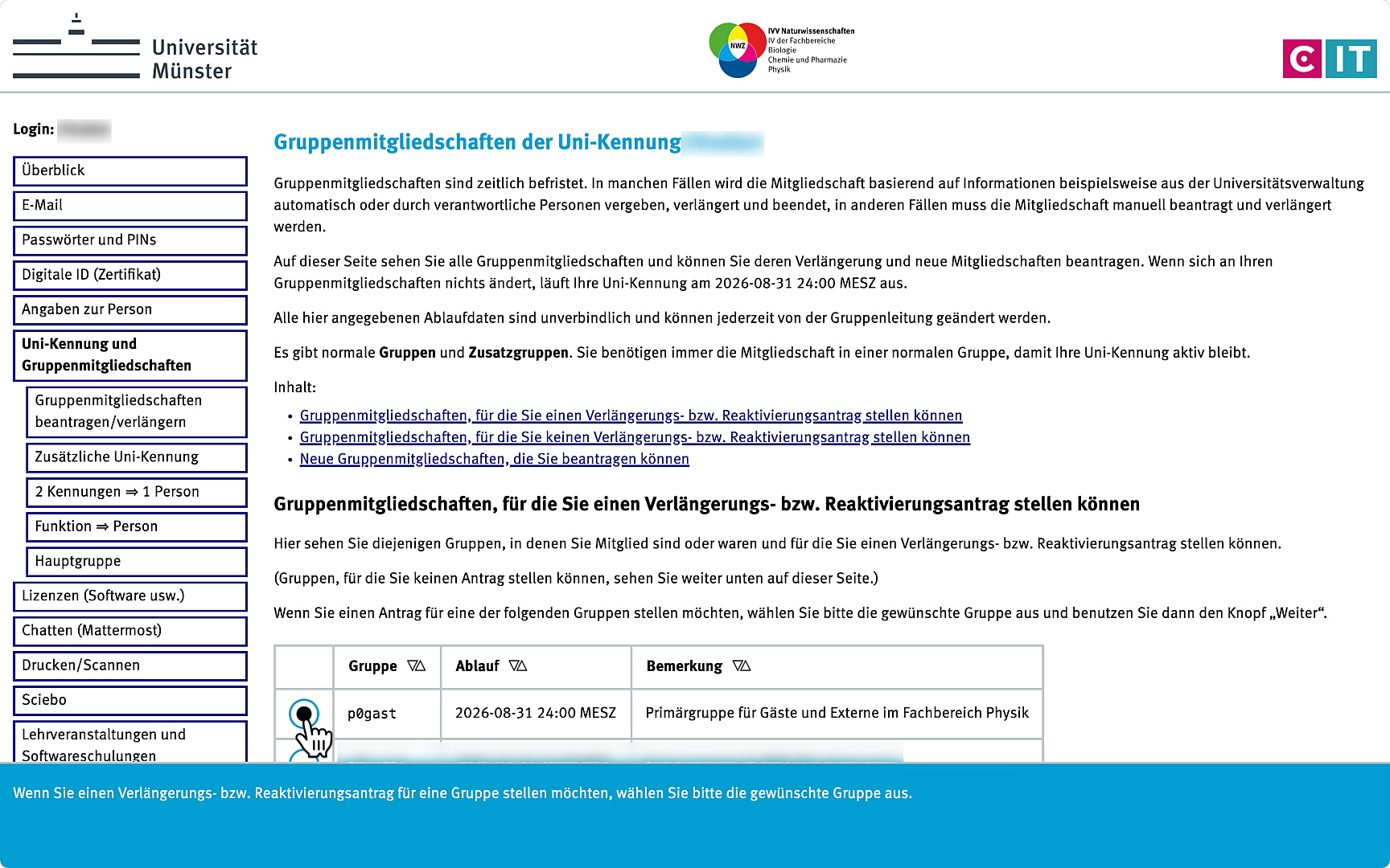 IT-Portal: Gruppenmitgliedschaften der Uni-Kennung
