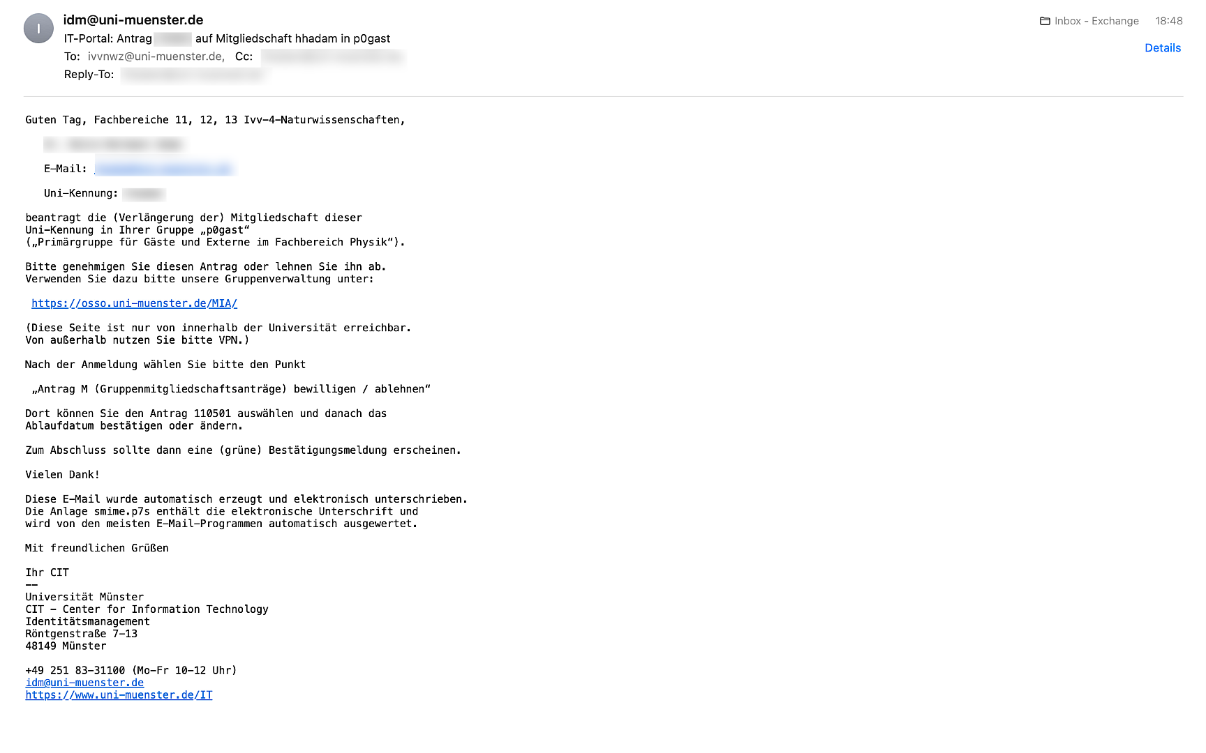 Email-Eingangsbestätigung