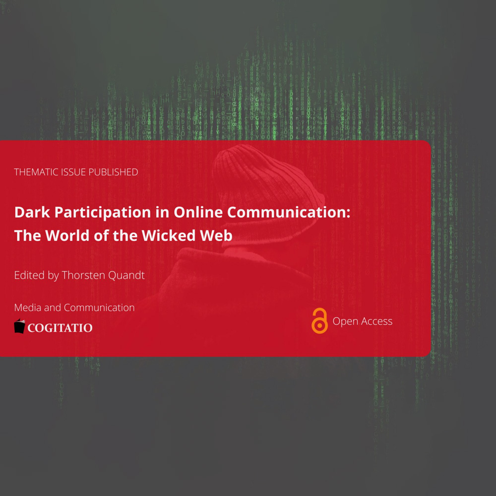 Cover der Sonderausgabe "Dark Participation in Online Communication", ein roter Kasten, dahinter grüne vertikale Zahlenketten auf einem schwarzen Hintergrund