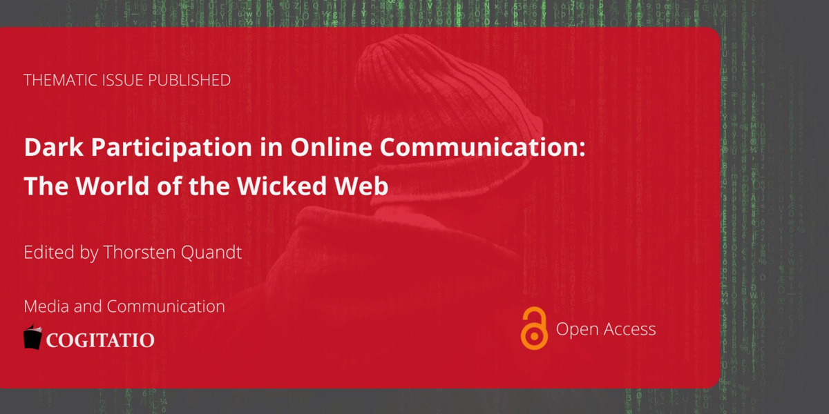 Cover der Sonderausgabe "Dark Participation in Online Communication", ein roter Kasten, dahinter grüne vertikale Zahlenketten auf einem schwarzen Hintergrund
