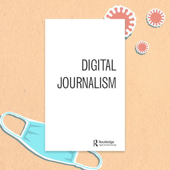 Das Cover der Digital Journalism, im Hintergrund die stilisierte Darstellung von Viren und einer Mund-Nasen-Maske