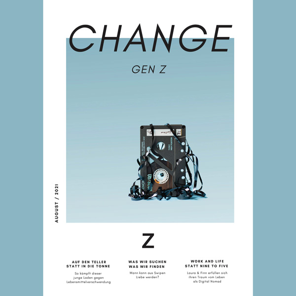 Cover des Magazins "Change - Gen Z", darauf abgebildet eine Kasette mit Kabelsalat