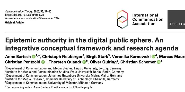Screenshot des Artikels "Epistemic authority in the digital public sphere. An integrative conceptual framework and research agenda."