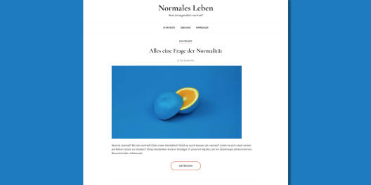 Screenshot des Blogs "Normalesleben" mit dem Titelbild einer blauen Orange
