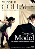 Cover des Magazins "Muenster Collage", darauf ein Fotoshooting. Ein Model wird von einem Fotografen fotografiert. 