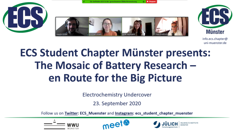 Begrüßungsfolie des ECS STudent Chapters bei der Veranstaltung Electrochemistry 2020