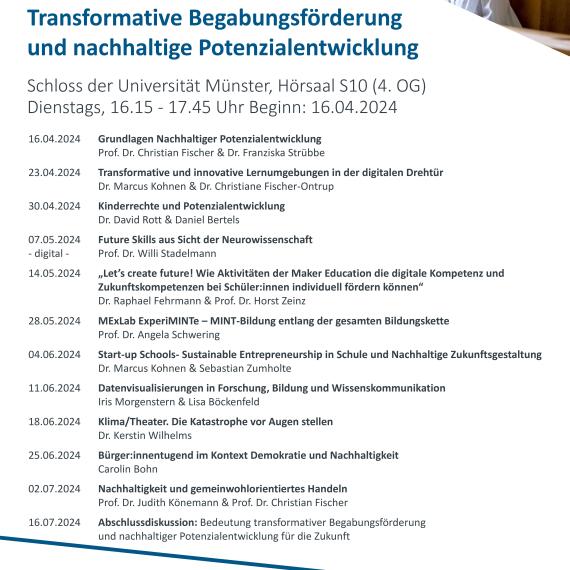 Ringvorlesung "Transformative Begabungsförderung und nachhaltige Potenzialentwicklung"