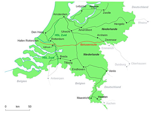  Karte der Betuweroute in den Niederlanden und im deutschen Grenzgebiet