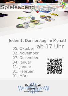 Plakat für den monatlichen Spieleabend (Wintersemester 2017/2018)