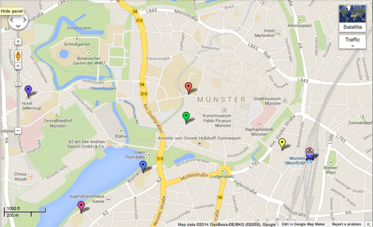 Karte mit Hotels in Münster