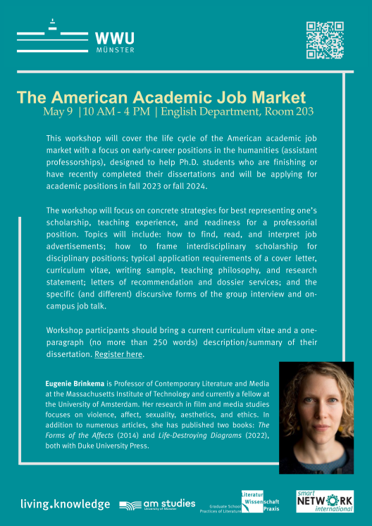 Workshop-Poster: The American Academic Job Market mit Eugenie Brinkema (Massachusetts Institute of Technology)