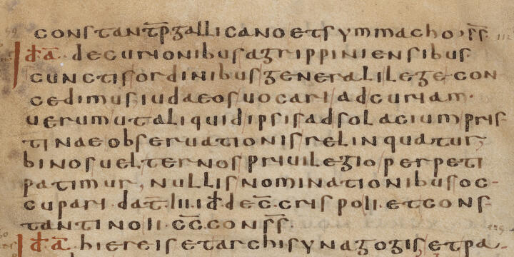 Edikt von 321. Biblioteca Apostolica Vaticana, Reg.lat. 886, f. 435v (mit Codex Theodosianus 16,8,3)