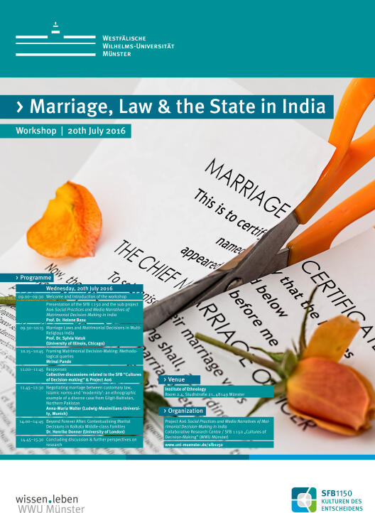 Plakat des Workshops "Marriage, Law & the State in India"