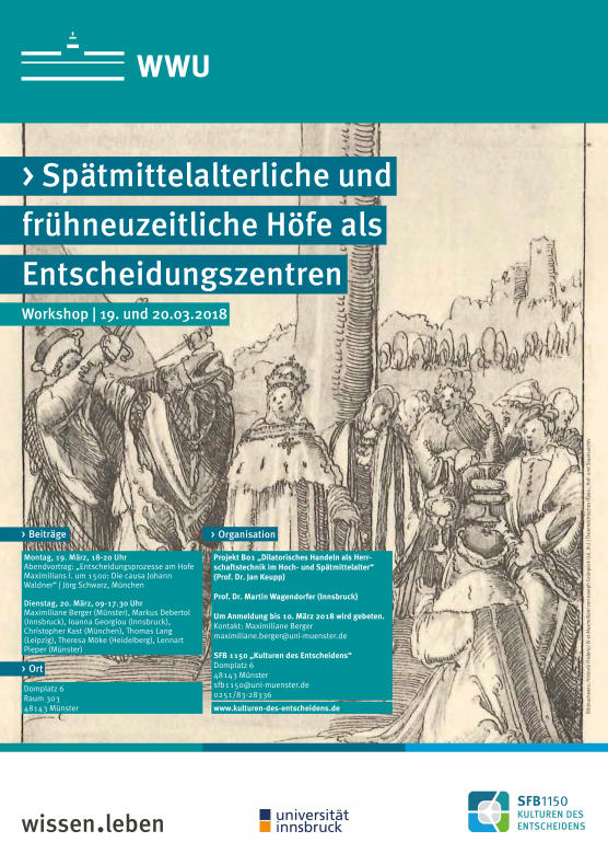 Poster of the workshop "Spätmittelalterliche und frühneuzeitliche Höfe als Entscheidungszentren"