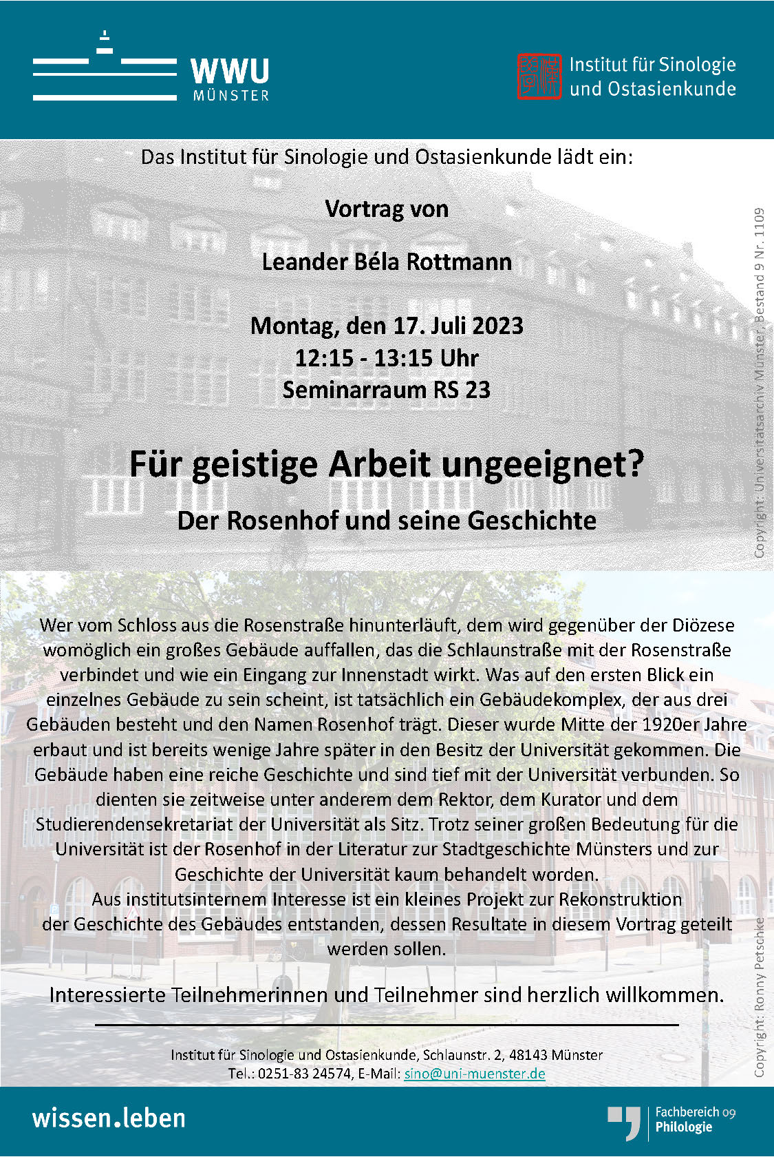 Plakat zum Vortrag von Leander Rottmann