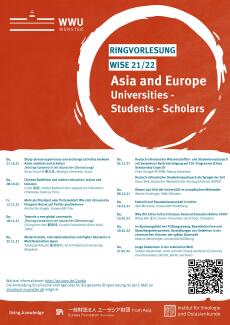 Plakat mit Programm der Ringvorlesung "Asia and Europe: Universities - Students - Scholars"