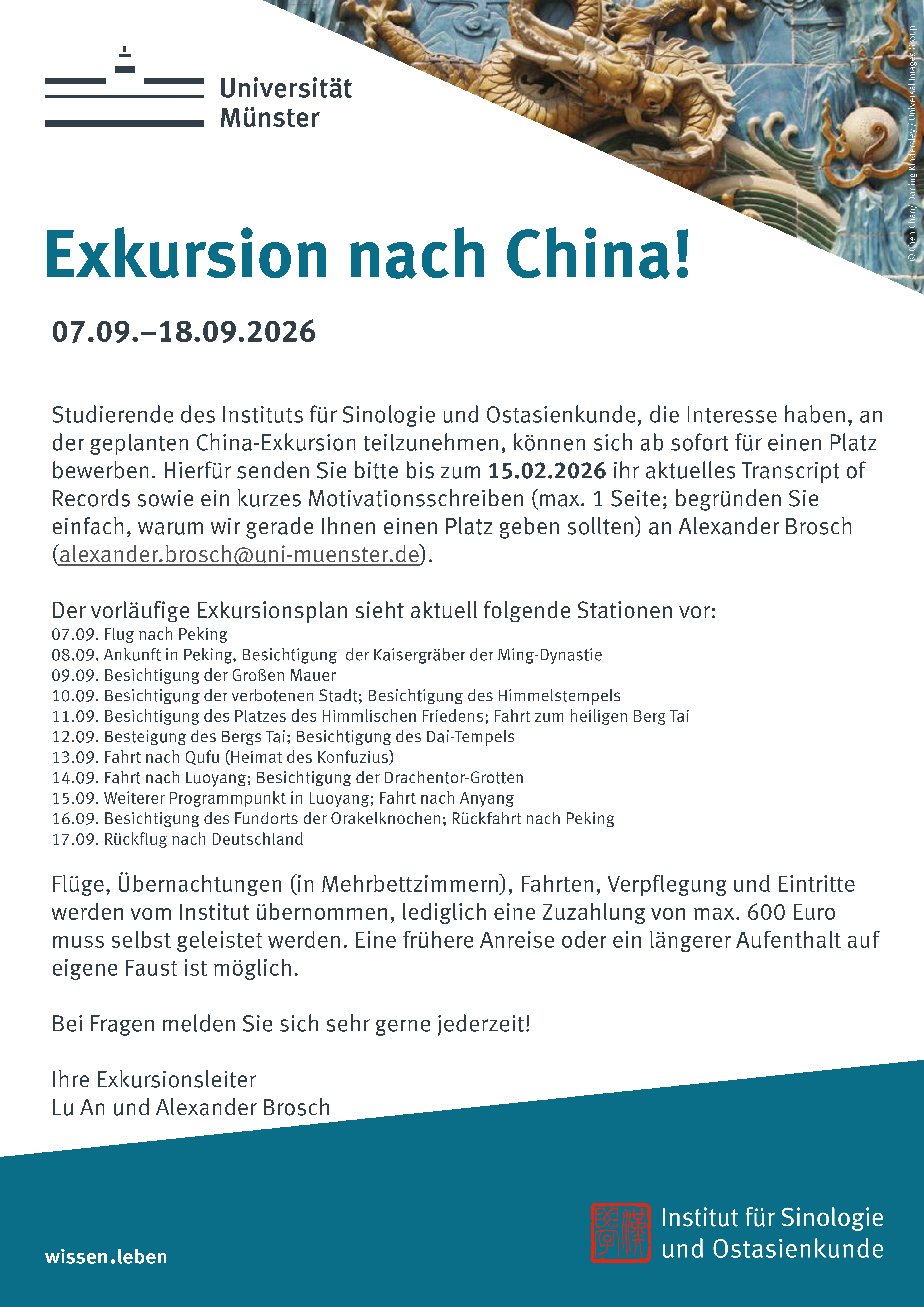 Ausschreibung Exkursion nach China 2026