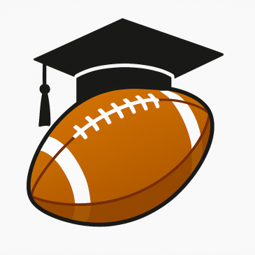 Rugbyball mit aufgesetztem Akademischen-Hut