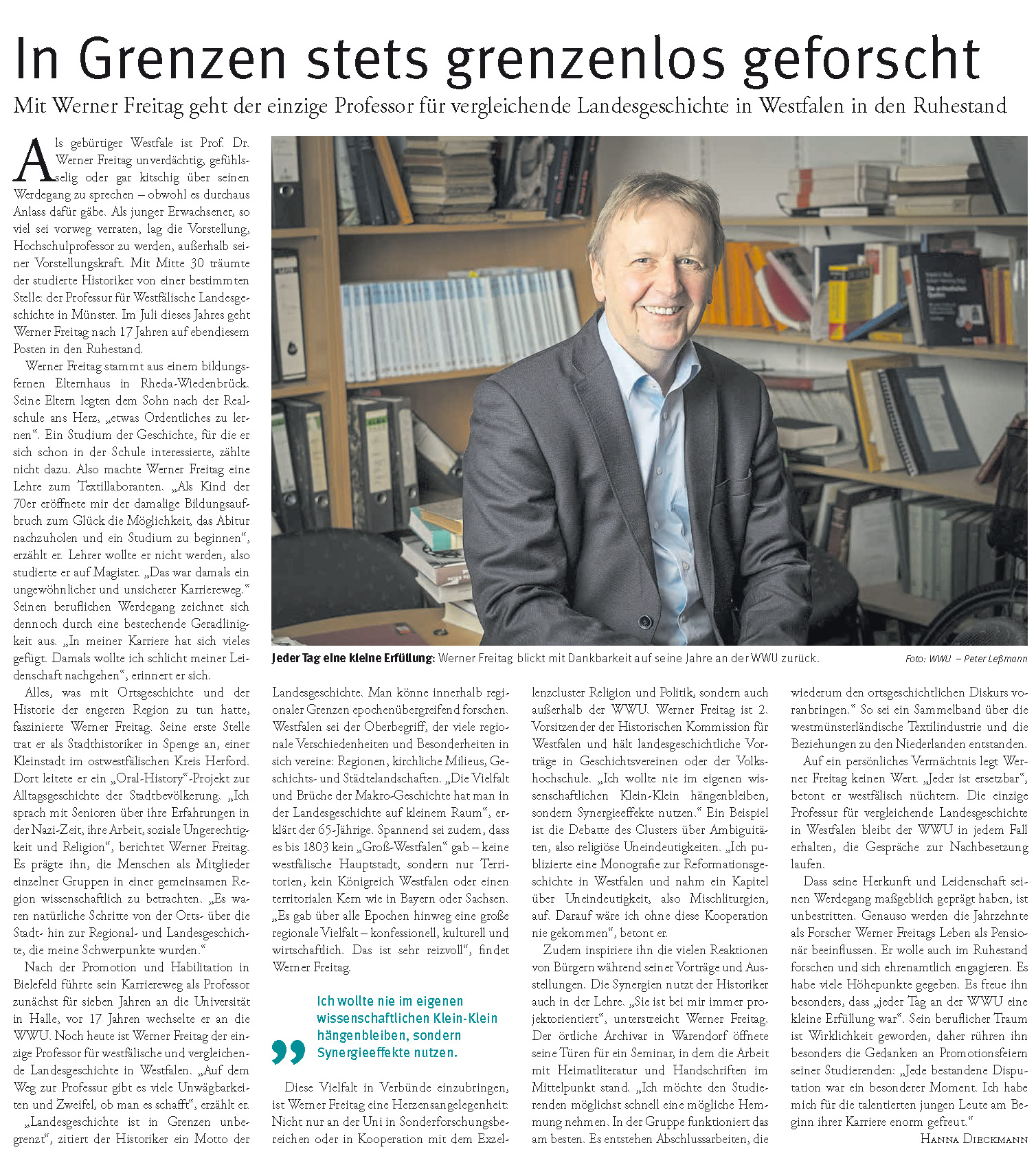 Beitrag Uni-Zeitung WISSEN|LEBEN zu Prof. Dr. Werner Freitag