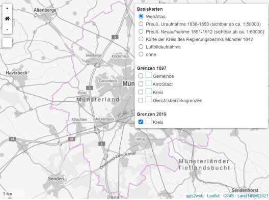 Historische Gemeindegrenzen der Stadt Münster
