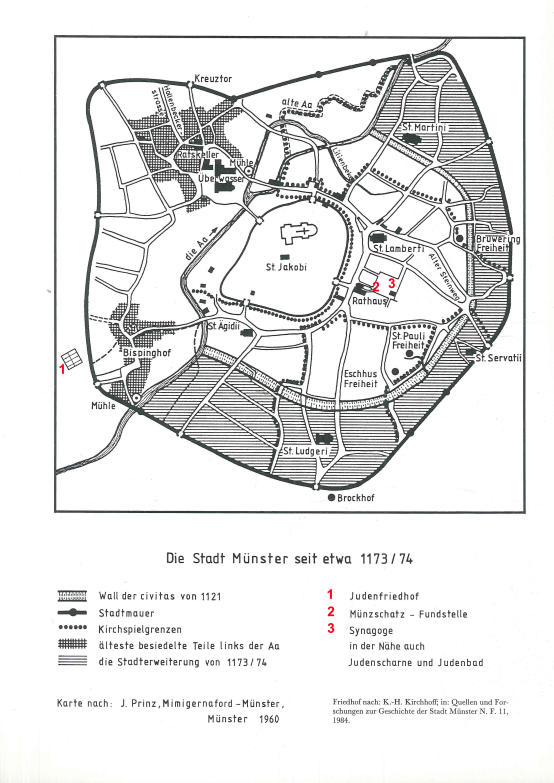 Plan Der Stadt Muenster Um 1173 Mit Synagoge
