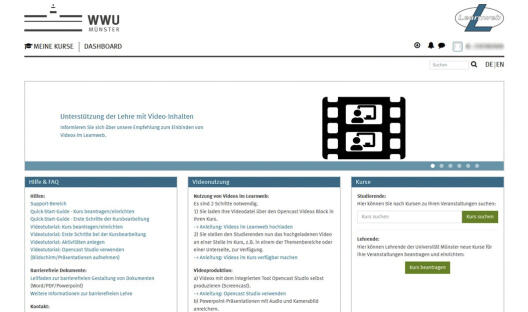 Die Startseite des E-learning Portals Learnweb.