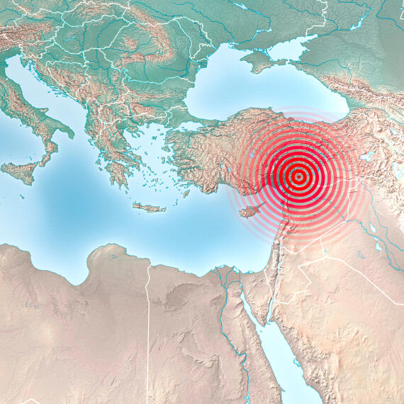 Earthquake map in Turkey and Syria